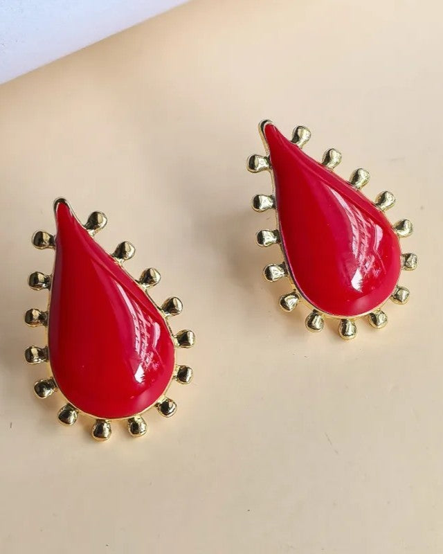 Aretes Dorados Gotas Rojas