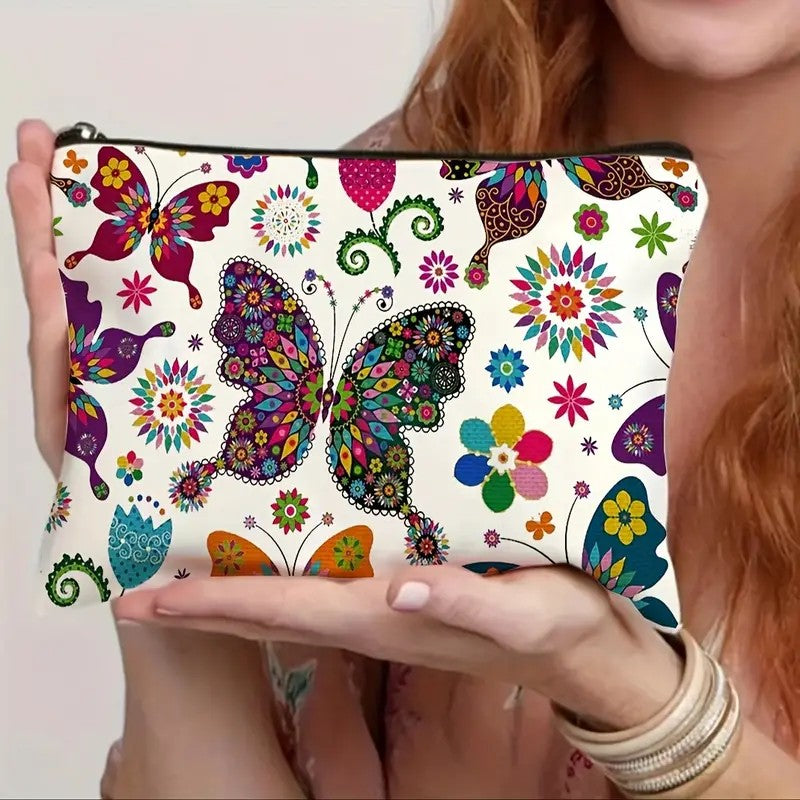 Cosmetiquera Blanca con Mariposas y Flores