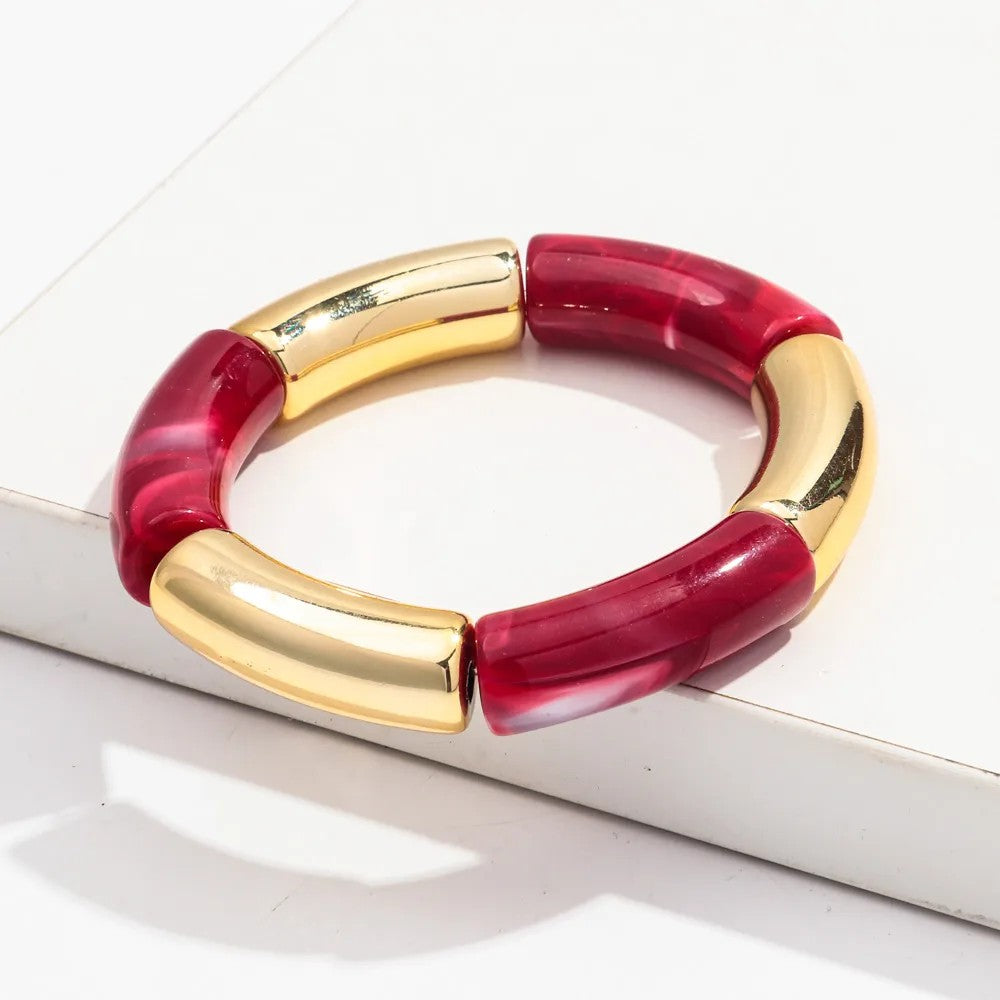 Pulsera Elástica Dorada y Rojo