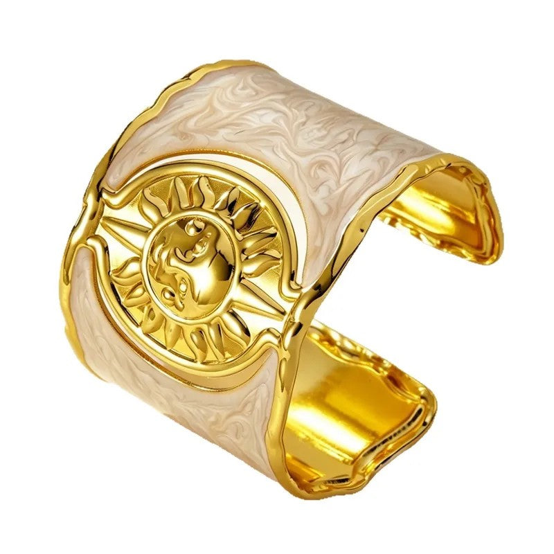 Brazalete Artesal Acero Esmaltado Perla Patrón Sol