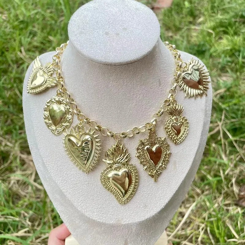 Collar Dorado Dijes Corazones