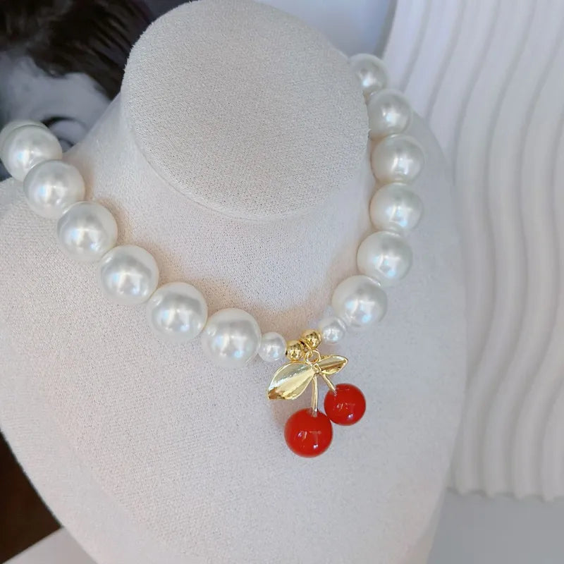 Collar Cuencas Perlas Cristal y Cerezas