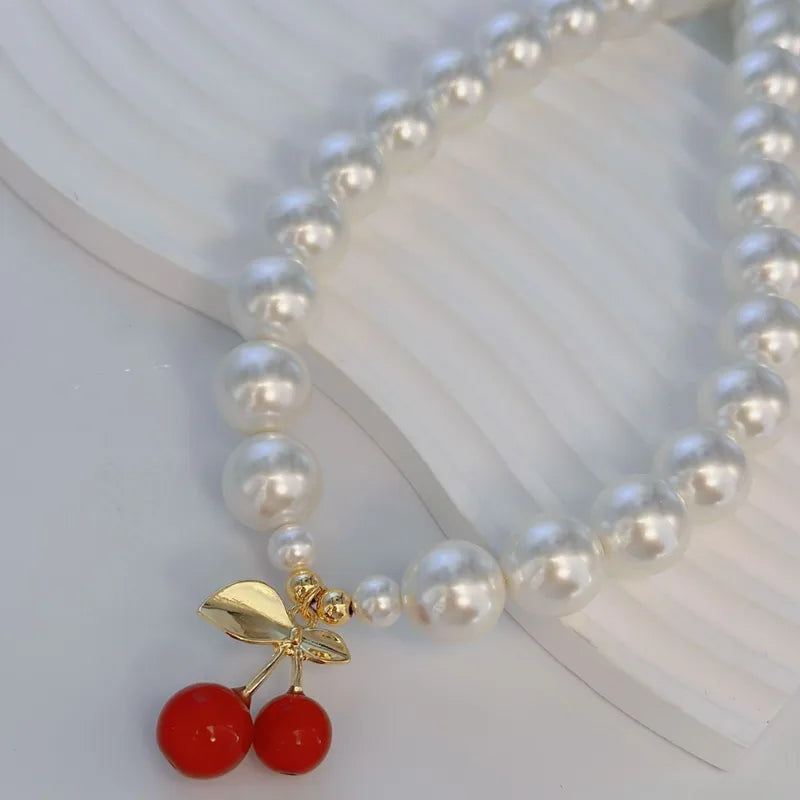 Collar Cuencas Perlas Cristal y Cerezas
