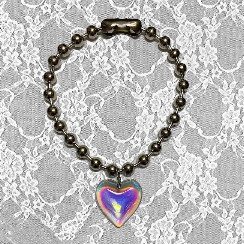 Collar Plateado Dije Corazón Melocotón