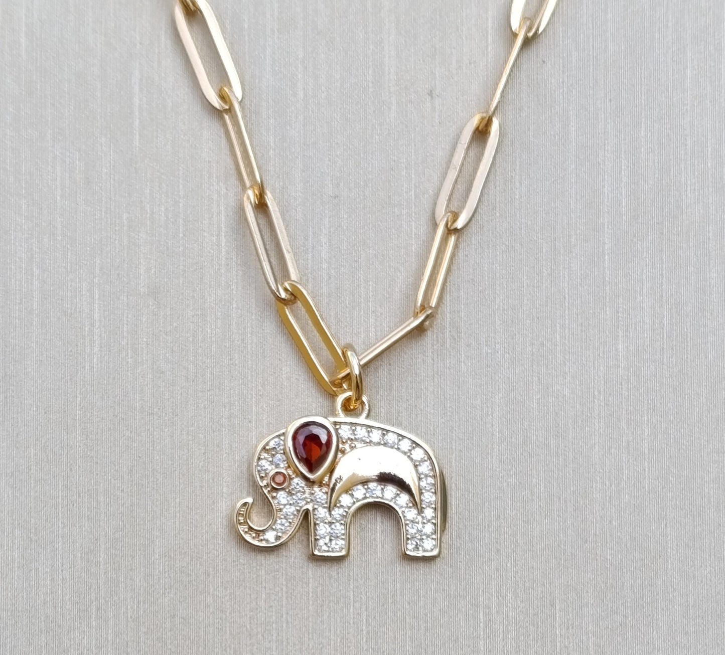 Collar Cadena Dorada Clip Dije Elefante Circón