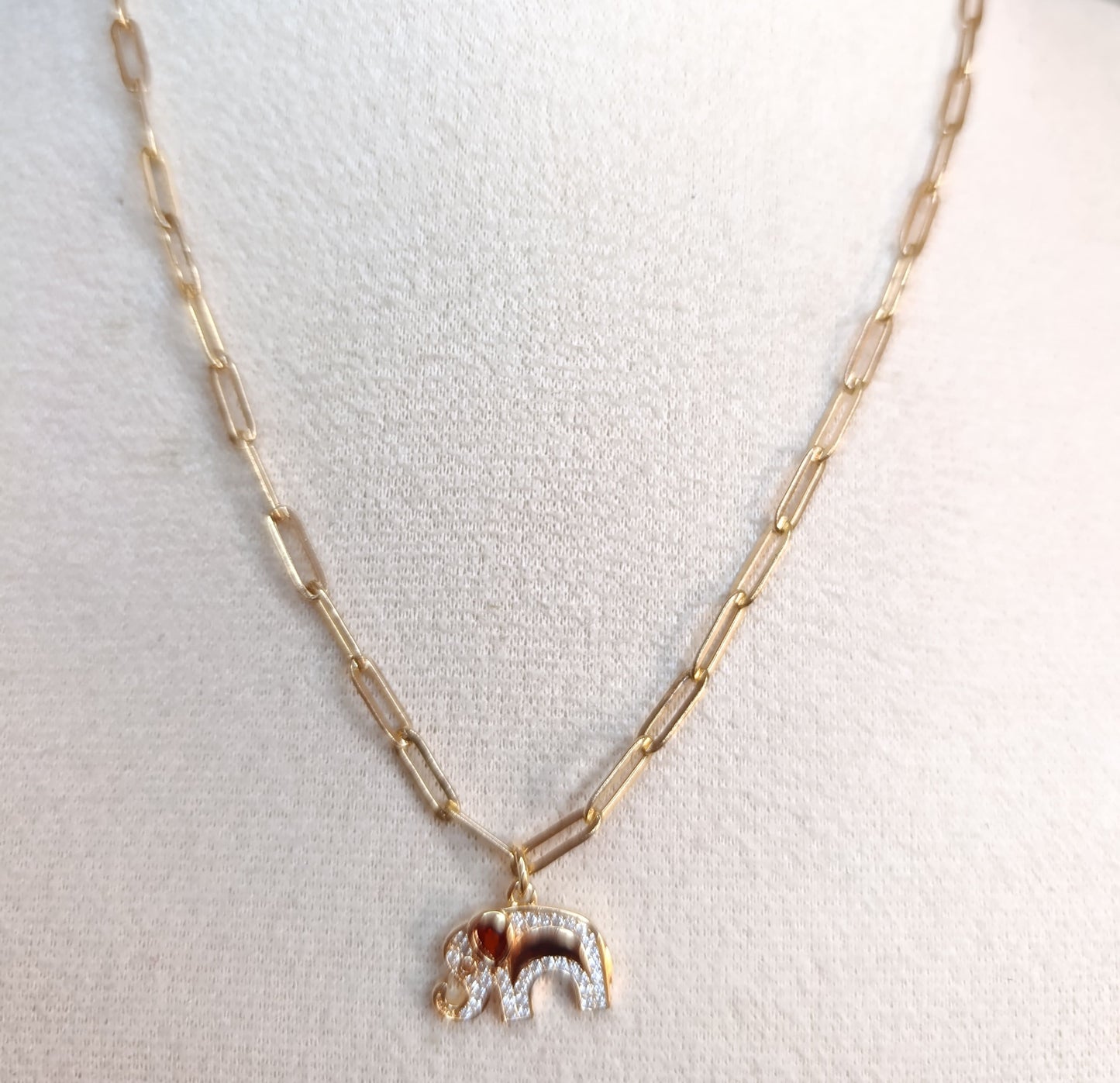 Collar Cadena Dorada Clip Dije Elefante Circón
