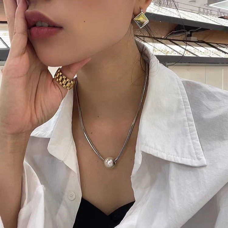 Collar Cadena Plateada Dije Perla