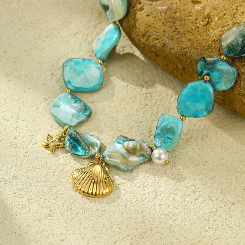 Collar Cuencas Cascarón Azules Dijes Marinos