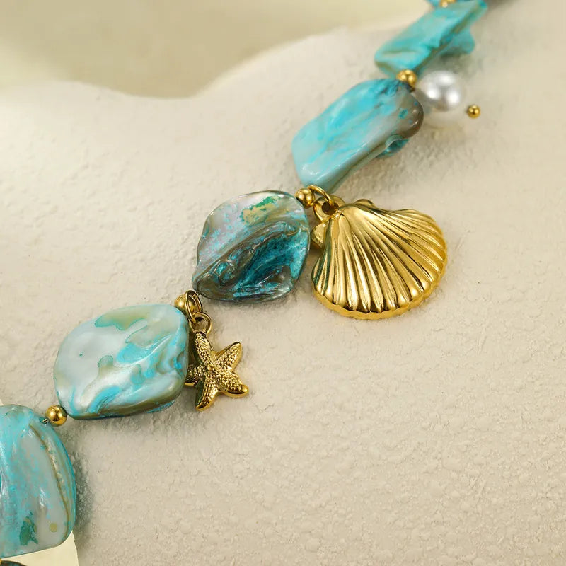 Collar Cuencas Cascarón Azules Dijes Marinos