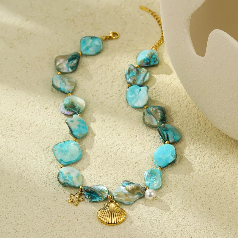 Collar Cuencas Cascarón Azules Dijes Marinos