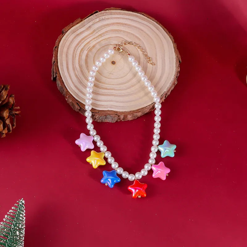 Collar Cuencas Perlas Dijes Estrellas Colores
