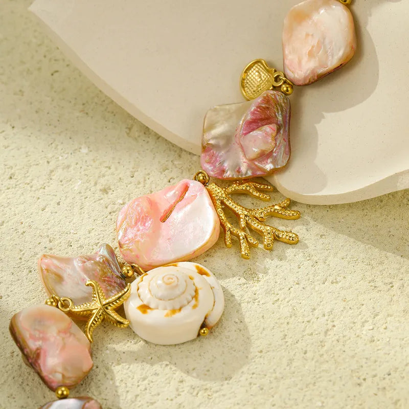 Collar Cuencas Lajas Tonos Rosas Dijes Marinos