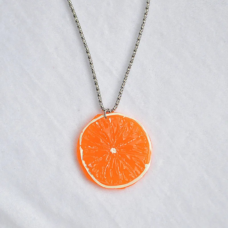 Collar Cadena Plateada Dije Naranja