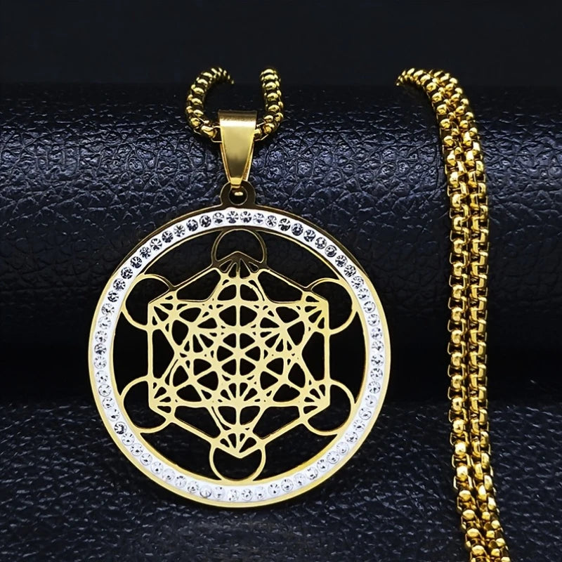 Collar Cadena Dorada Dije Cubo Metratrón