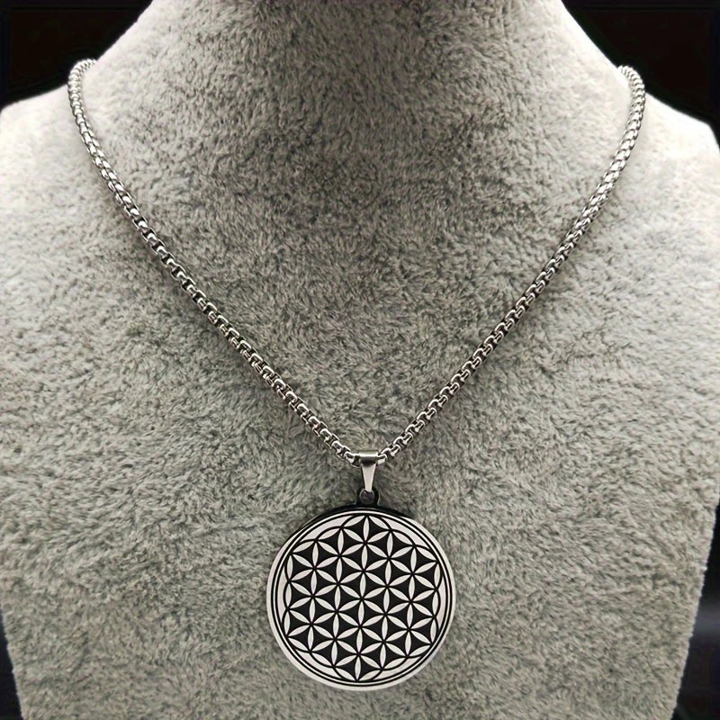 Collar Cadena Plateada Flor de Loto de la Vida