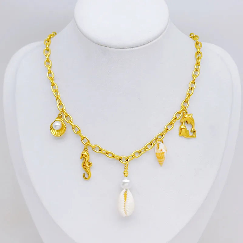 Collar Cadenas Eslabones Dijes Marinos