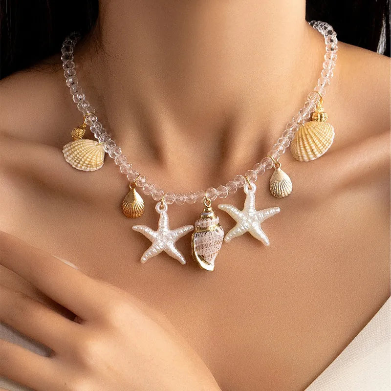 Collar Perlas Transparentes Dijes Marinos