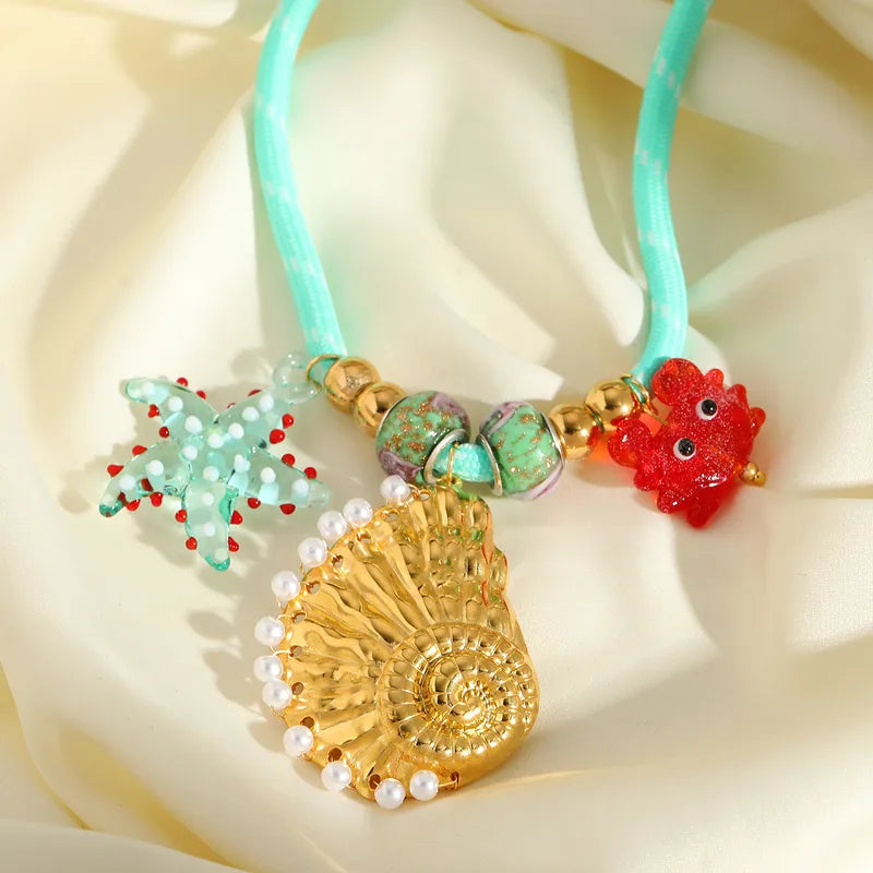 Collar Cordón Turquesa Dijes Marinos