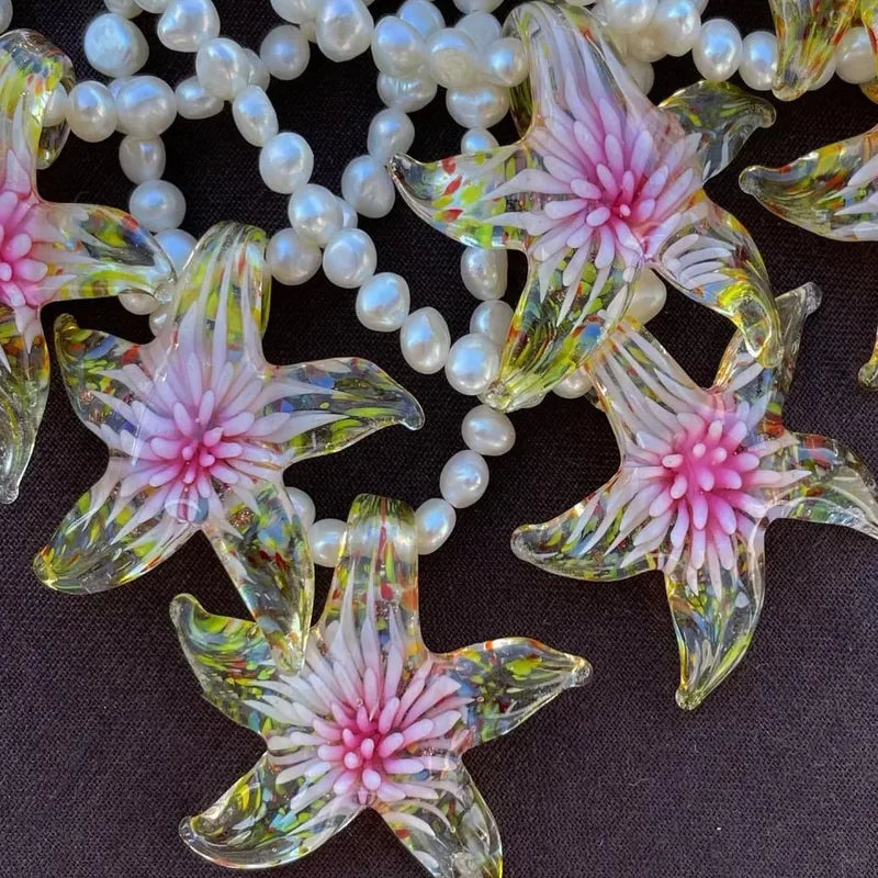 Collar Cuentas Perlas Dije Estrella Mar