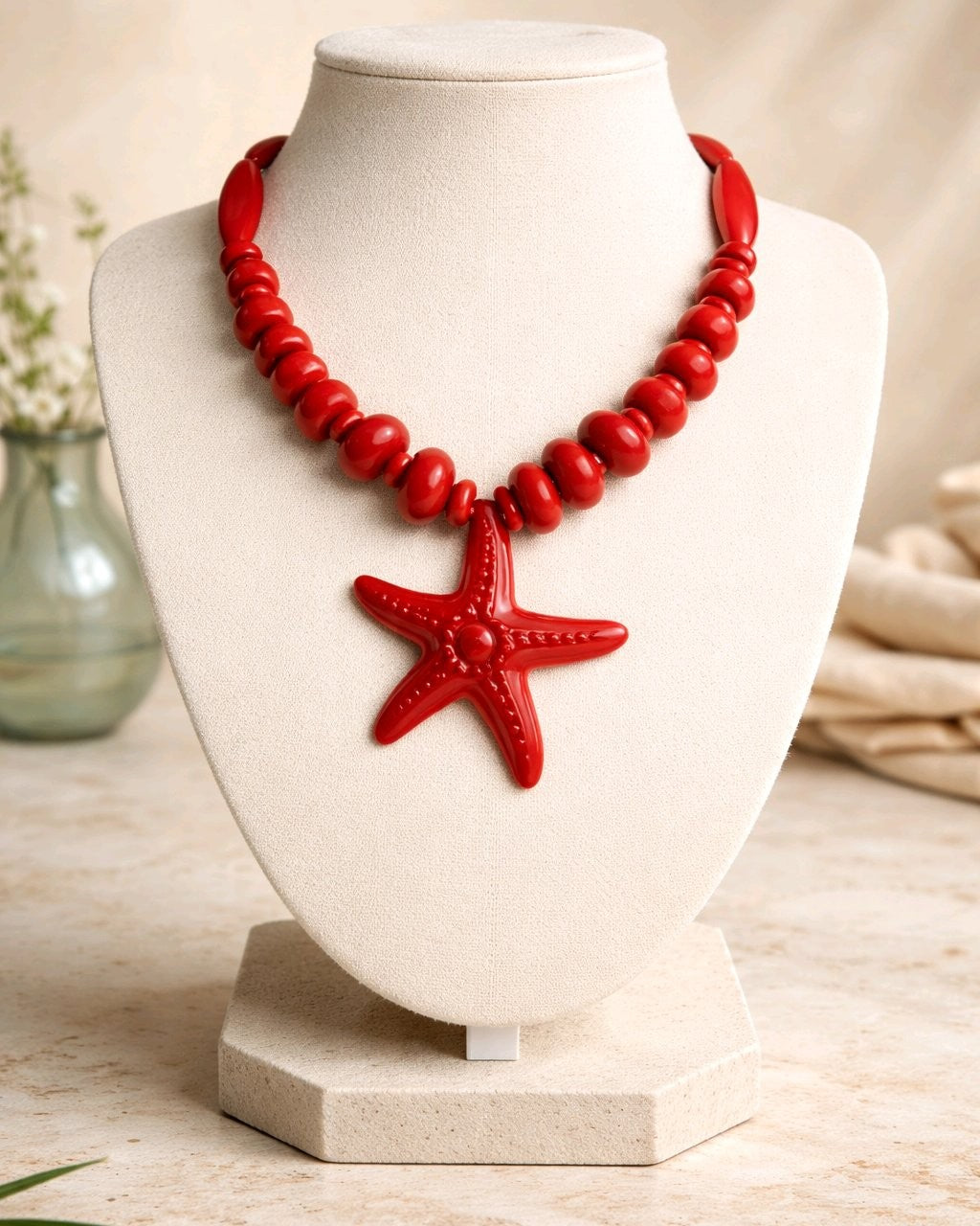 Collar Rojo Dije Estrella Marina Roja