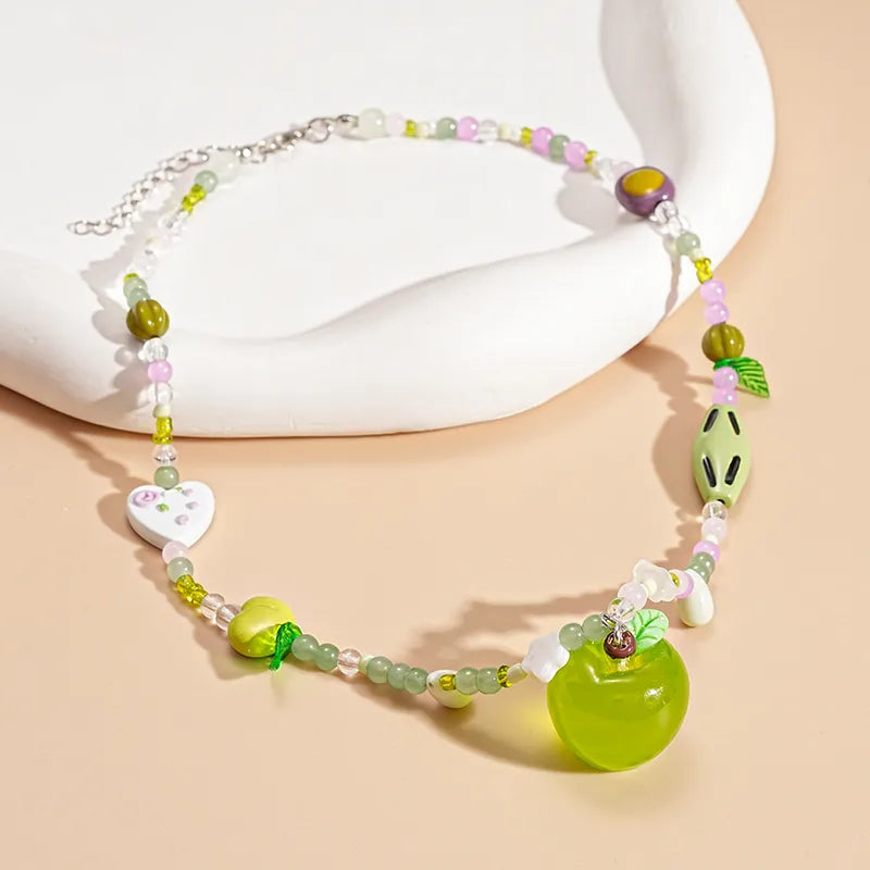 Collar Cuencas Dije Manzana Verde