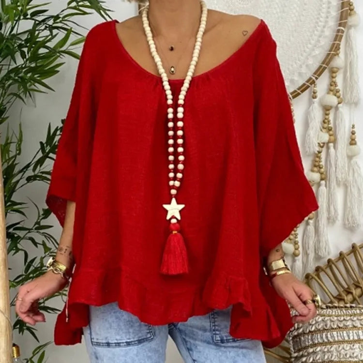 Collar Étnico Cuencas Blancas y Rojas, Estrella y Borla Roja