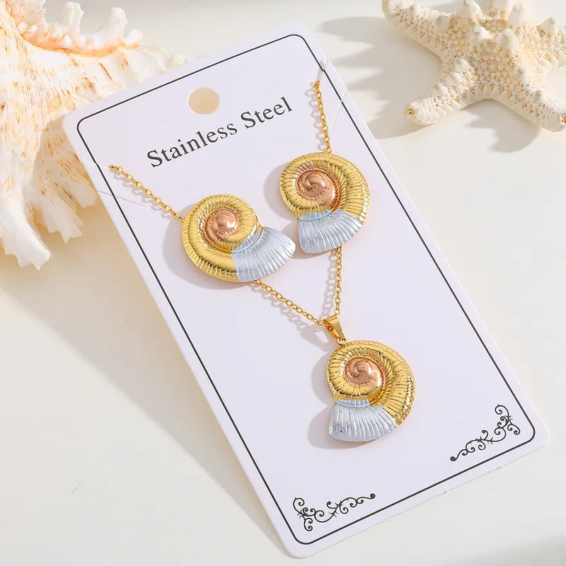 Collar Cadena Dorada Dije Concha Caracol Incluye Aretes