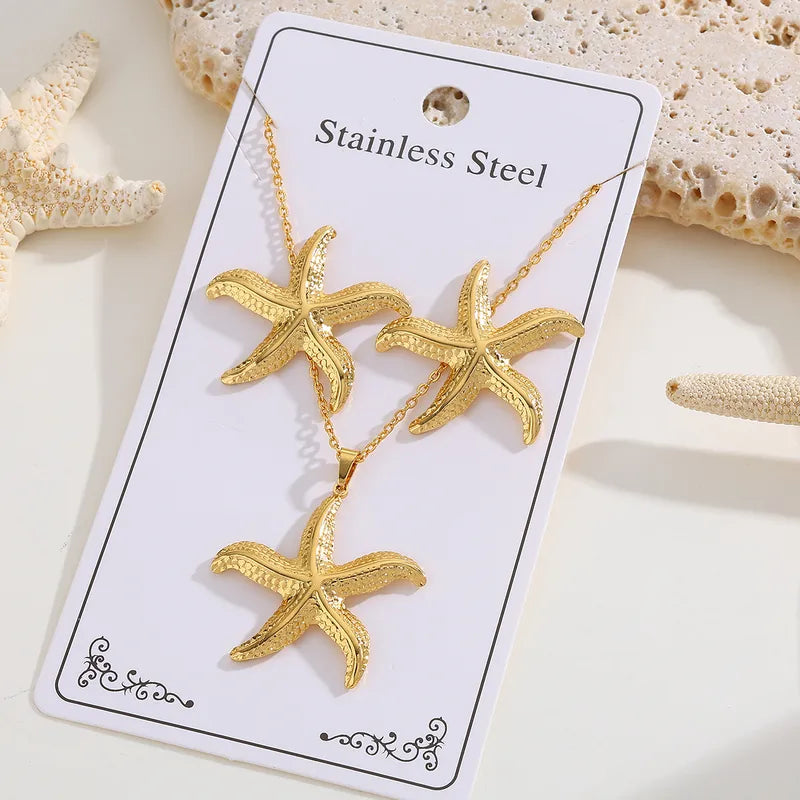 Collar Cadena Dorada Dije Estrella Mar y Aretes