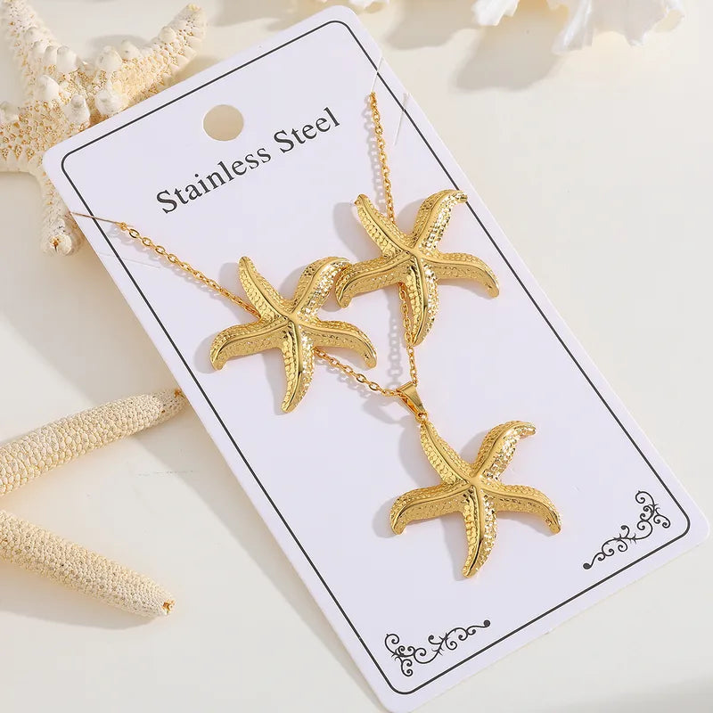 Collar Cadena Dorada Dije Estrella Mar y Aretes