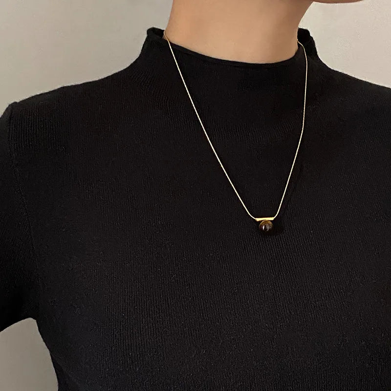 Collar Cadena Dorada Dije Ojo de Tigre
