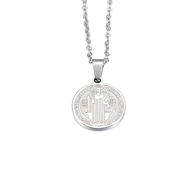 Collar Cadena Plateada Dije San Benito
