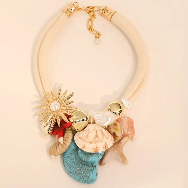 Collar Cordón Blanco Dijes Marinos Exagerados