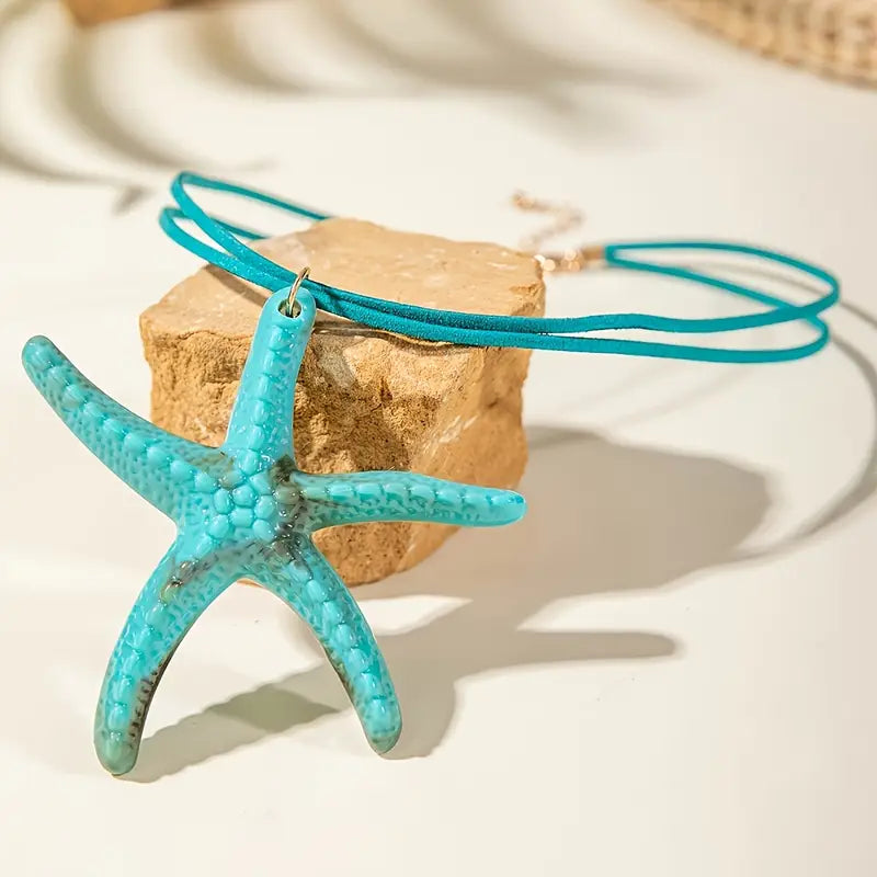 Collar Hilo Dije Estrella Mar Grande Color Turquesa