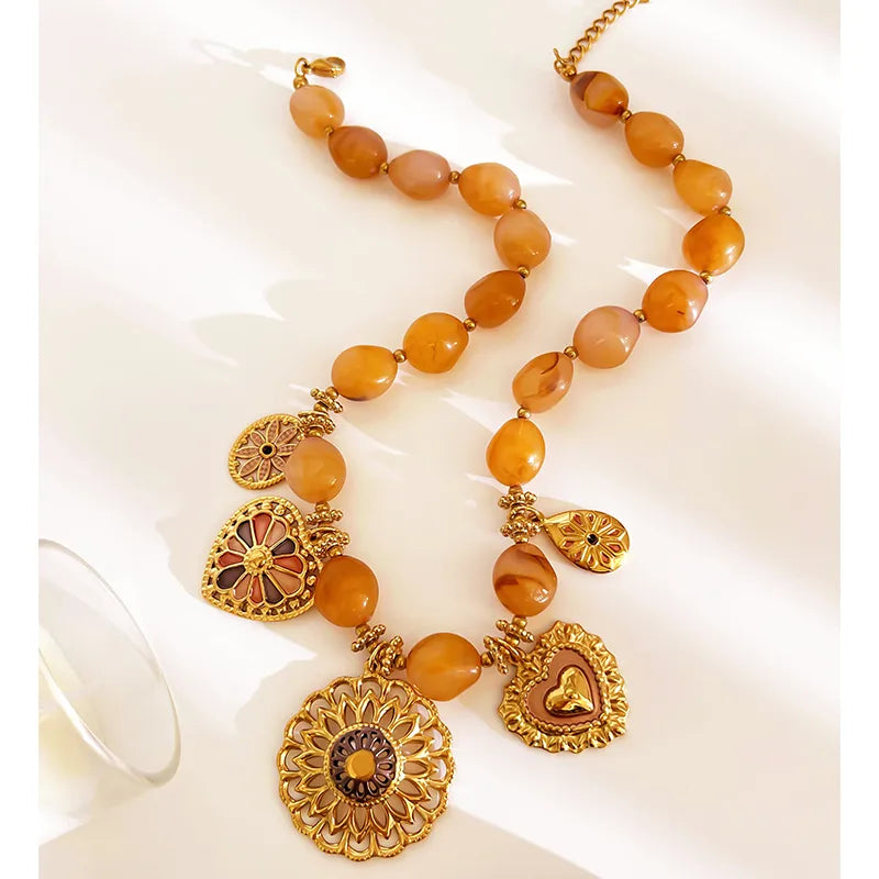 Collar Cuencas Amarillas Dijes Varios