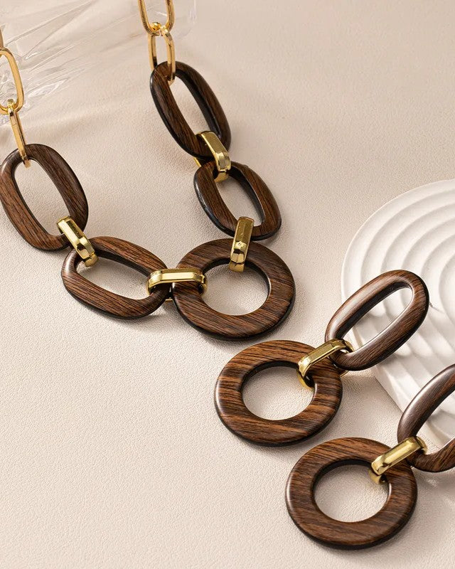 Collar y Aretes Retro Madera