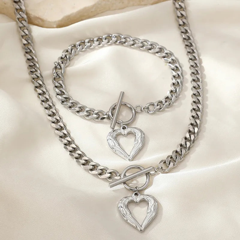 Collar y Pulsera Plateada Dije Corazón