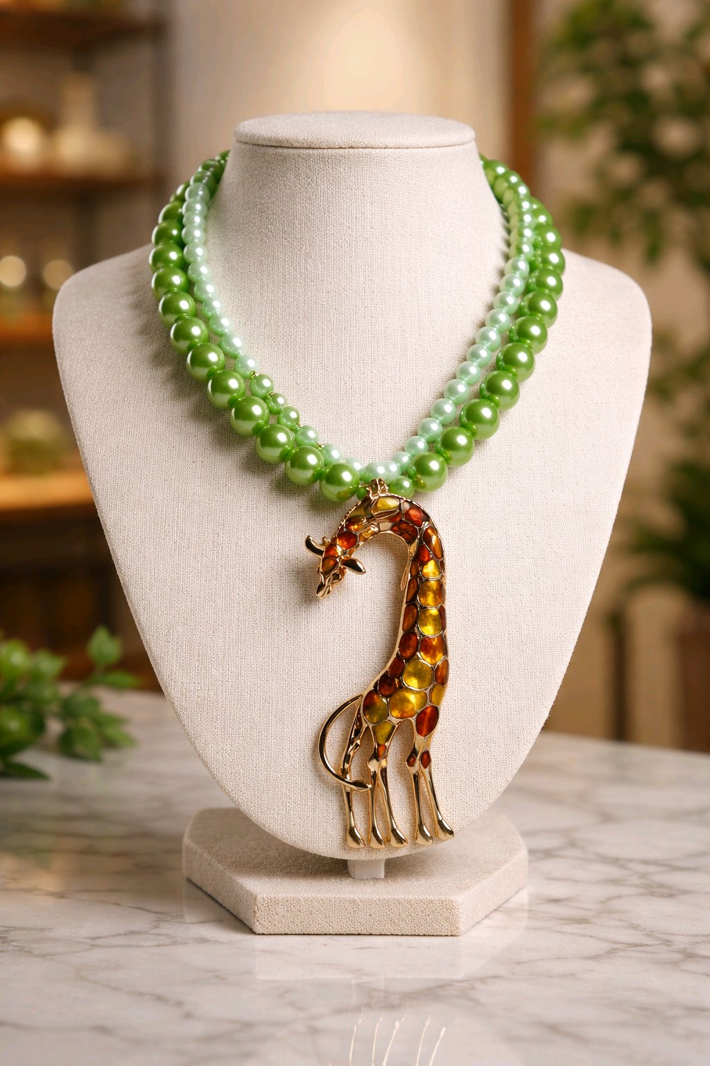 Collar Doble Cuencas Verdes Dije Jirafa Dorada