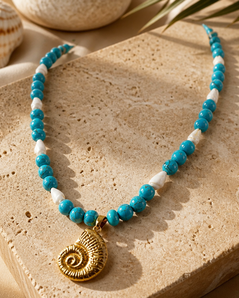 Collar Cuencas Turquesa con Caracoles Dije Caracol