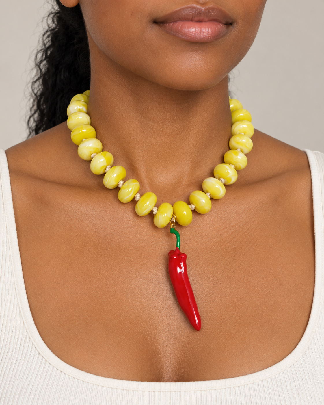 Collar Cuencas Donas Amarillas Dije Chile Rojo