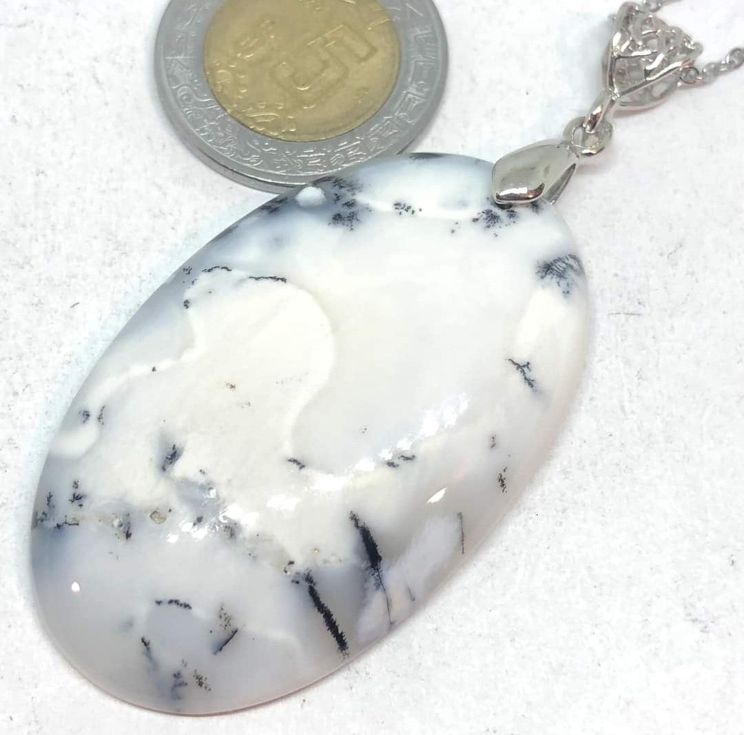 Dije Merlinita Oval Cadena Plateada Balín 6mm