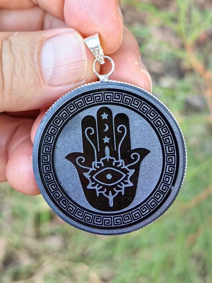 Dije Obsidiana Grabada Mano de Fátima