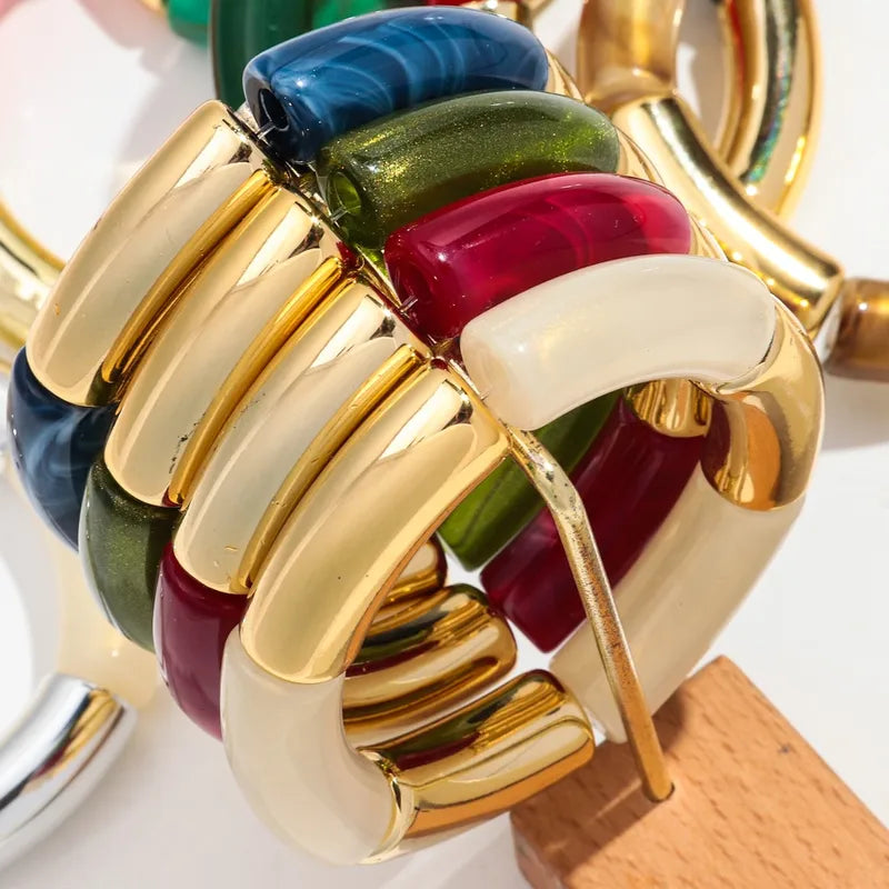 Pulsera Elástica Dorada y Rojo