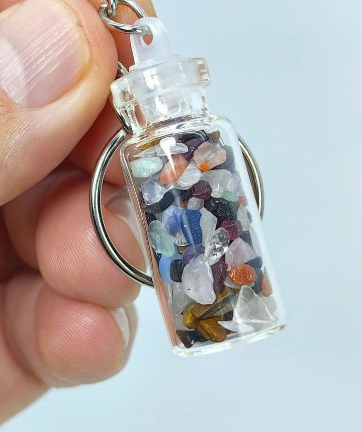 Llavero Frasco con Piedras Minerales de Ojo de Tigre