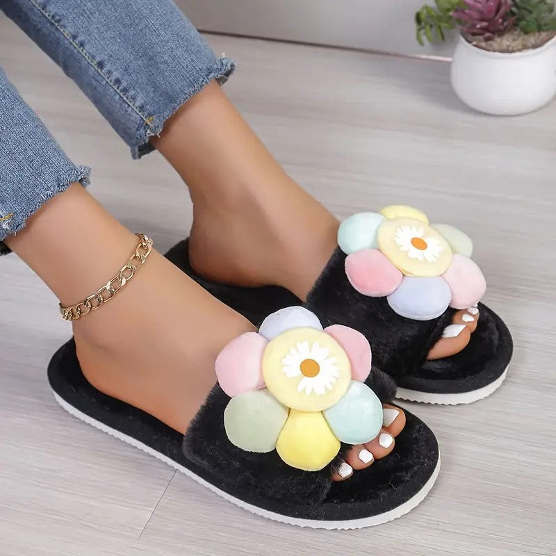 Pantufla Negra Flor de Colores