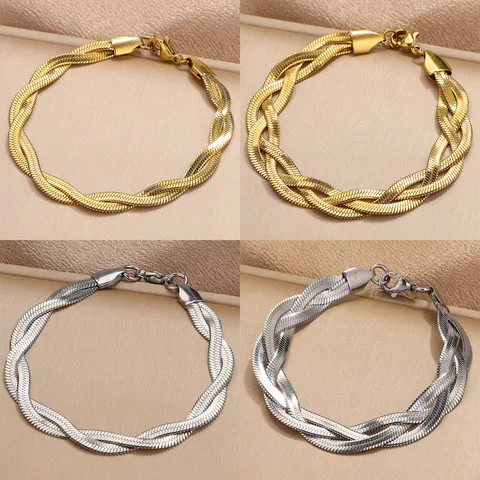 Pulsera Plateada Lisa Entrelazada