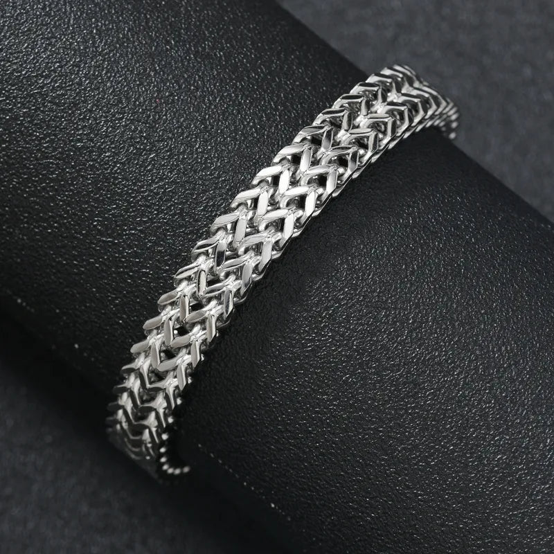 Pulsera Plateada Doble Trenzada 23 cm x 8mm