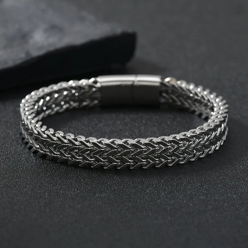 Pulsera Plateada Doble Trenzada 23 cm x 8mm