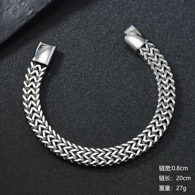 Pulsera Plateada Doble Trenzada 23 cm x 8mm