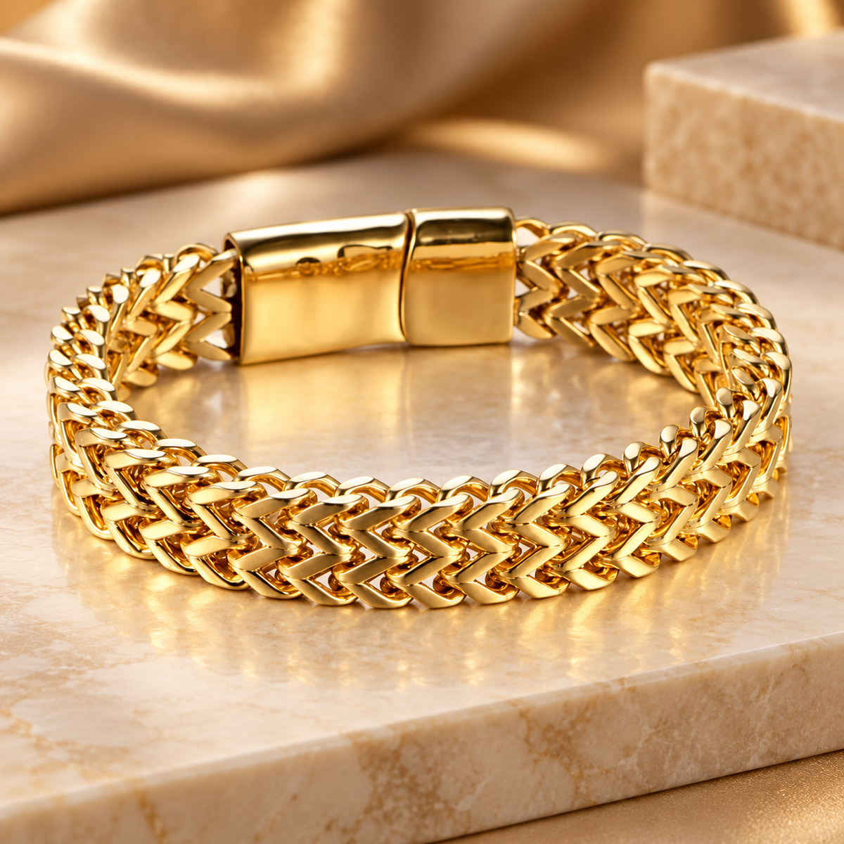 Pulsera Dorada Doble Trenzada 22 cm x 8mm