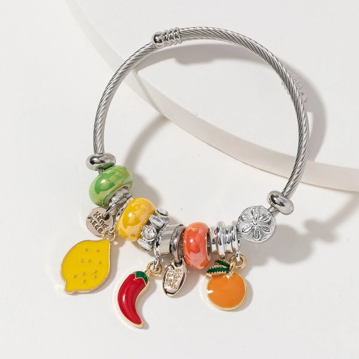Pulsera Plateada Tipo Pandora Dijes Frutas
